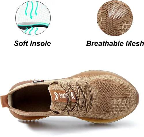 Vista 3 de SUADEX Zapatos de punta de acero para hombres y mujeres, zapatos de trabajo indestructibles, cómodos, ligeros, transpirables, de seguridad
