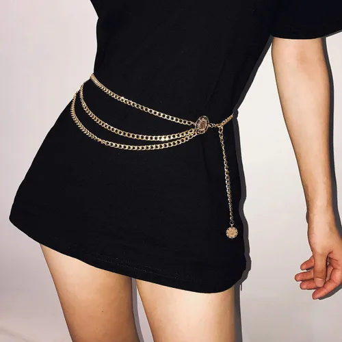 Vista 6 de Lamdgbway Multi Layer Waist Chain Metal Belt for Dress for Women