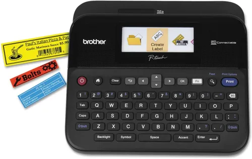 Vista 3 de Rotuladora Brother PTD600 conectable a PC con pantalla/cinta a color, Negro/Gris
