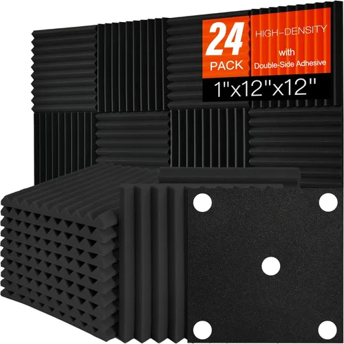 Vista 15 de Paquete de 12 paneles de espuma acústica, cuñas insonorizantes de alta densidad de 1 x 12 x 12 pulgadas para pared, recuperación rápida, resistentes