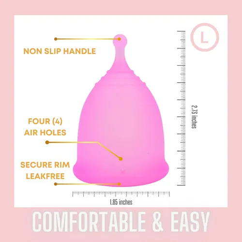Vista 2 de Adorable Pink Peri - Copa menstrual con bolsa de almacenamiento para viajes (L, rosa transparente)