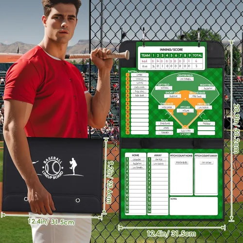 Vista 2 de Tablero magnético de alineación de béisbol, plegable profesional de sóftbol y béisbol para dugout, portapapeles de béisbol para entrenadores con 40