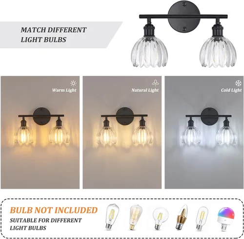 Vista 237 de Shenmoyl Lámparas de baño, lámpara de pared de 2 luces para tocador sobre espejo con pantalla de vidrio tulipán blanco para dormitorio, sala