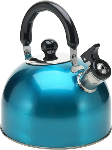 Vista 5 de Hervidor de té silbante de acero inoxidable para estufa, 3 litros (3 cuartos), tetera clásica con mango ergonómico, funciona en placas de inducción