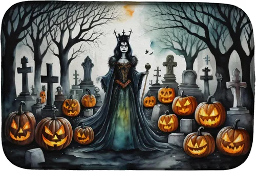 Vista 82 de Caroline's Treasures DAC2223DDM Tapete de secado de platos de Halloween espeluznante de gato negro, tapete absorbente para secado de platos