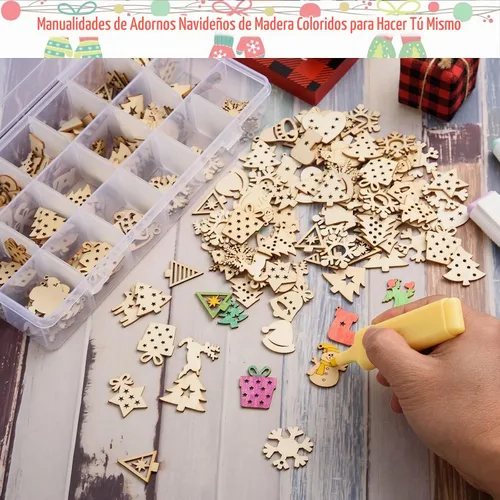 Vista 4 de 300 piezas de mini adornos de Navidad de madera sin terminar, adornos de Navidad de madera, mini rebanada de madera en blanco, manualidades