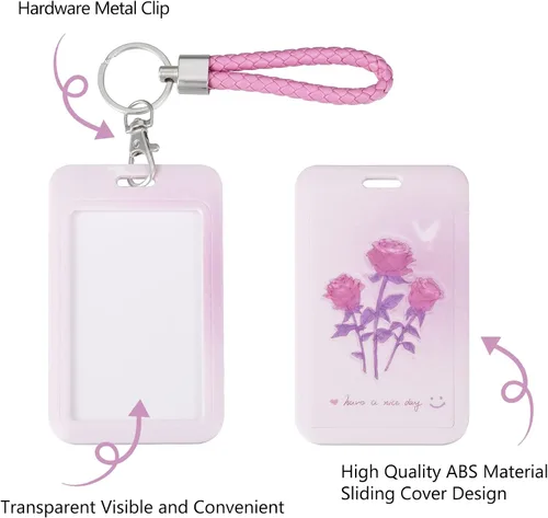 Vista 3 de Llavero con tarjetero de identificación con llavero de metal, diapositiva de plástico abierta con ventana de identificación para mujeres, hombres