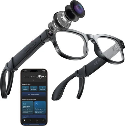 Vista 9 de CJkao Gafas inteligentes con cámara, gafas de cámara HD, grabación de video, asistente de voz control bluetooth música ai gafas para adolescentes