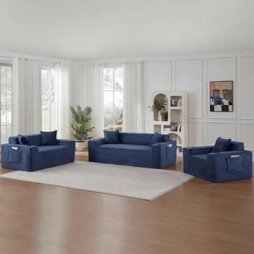 Vista 21 de Sofá sin hueso de 66.5 pulgadas con portavasos y bolsillos laterales, sofá biplaza tapizado de tela de pana moderna con 2 almohadas para sala
