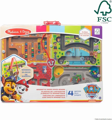 Vista 4 de Melissa & Doug PAW Patrol - Tablero de laberinto magnético de madera 4 en 1 con varita, certificado FSC