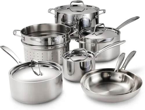 Vista 10 de Tramontina Signature Tri-Ply Clad - Juego de 8 utensilios de cocina de acero inoxidable con tapas, ollas y sartenes, listo para inducción, apto