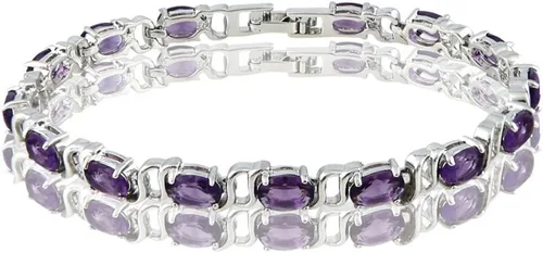 Vista 2 de RIZILIA Pulsera de tenis chapada en oro blanco de 18 quilates con circonita cúbica de corte ovalado, 7