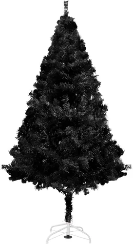 Vista 6 de Arthas Árbol de Navidad negro de oropel de Halloween de 5 pies para decoración de fiesta en el hogar, oficina, vacaciones, temporada, precioso