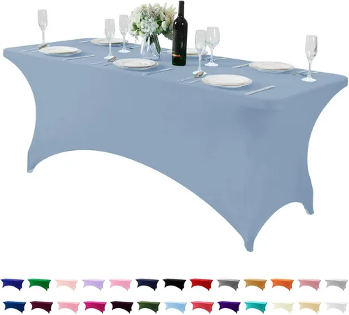 Vista 12 de Mantel de elastano para mesa de 6, 4 o 8 pies, universal, ajustable, para fiestas, banquetes, bodas y eventos, color verde manzana