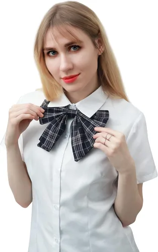Vista 4 de PROCOS Disfraz de talla estadounidense para mujer, uniforme japonés con corbatín a cuadros, 5 piezas para Navidad
