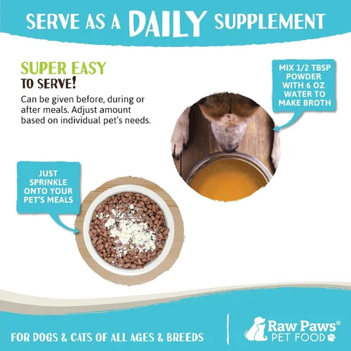 Vista 4 de Raw Paws Caldo de hueso de res para perros y gatos, 6 onzas, fabricado en Estados Unidos, adorno de alimentos, caldo de hueso en polvo de proteína