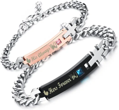 Vista 20 de Regalo para enamorado, para él y ella, pulseras grabadas personalizadas para parejas, para mujeres y hombres, juego a juego, regalo de aniversario
