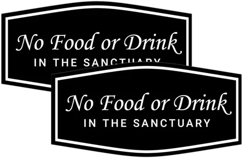 Vista 31 de Fancy No Food Or Drink In The Sanctuary Letrero (Negro) - Pequeño (paquete de 1)