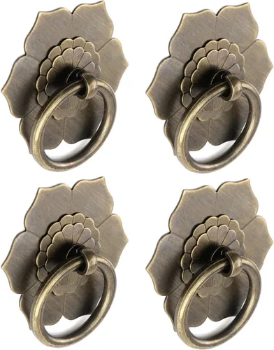 Vista 9 de Bitray Tiradores de anillo de bronce antiguo, tiradores de anillo en forma de flor para cajones de aparador, 2