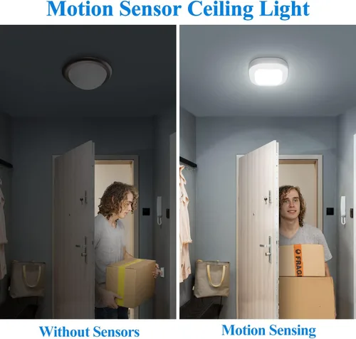 Vista 3 de WhitePoplar Luz de armario, luz de techo LED con sensor de movimiento a batería, 300LM para interiores, inalámbrica, para pasillo, garaje, escalera