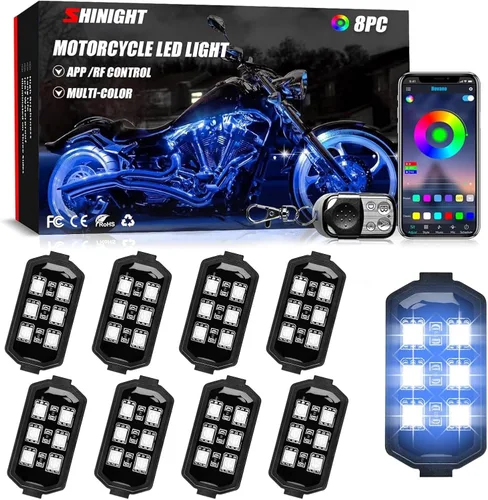Vista 8 de SHINIGHT - Kit de luces LED para motocicleta, 10 unidades, control de aplicación multicolor IP67
