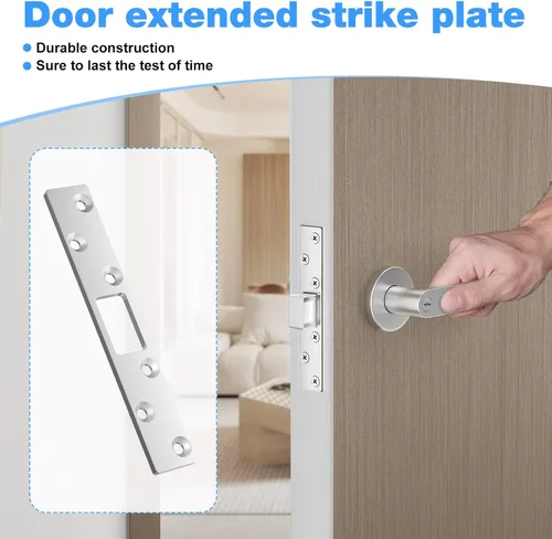 Vista 2 de Deadbolt Armor - Placa de golpeo extendida de 6 pulgadas para puerta residencial resistente, paquete de 3 (plateado)