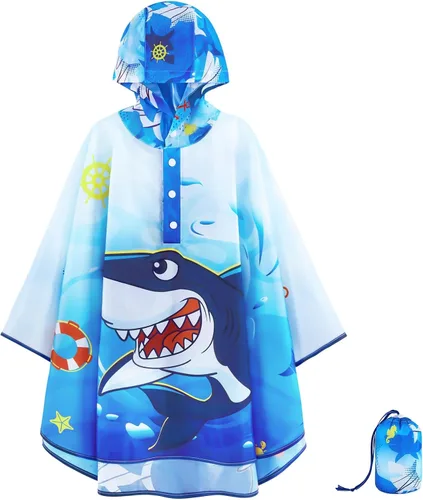 Vista 12 de WAWSAM Poncho de Lluvia Ligero para Niños Reutilizable Impermeable para Niños Pequeños Chaqueta de Lluvia