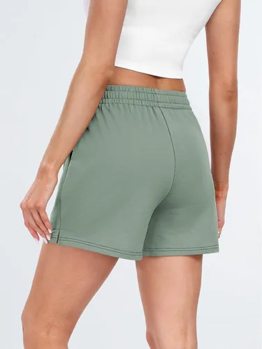 Vista 40 de AUTOMET Pantalones cortos deportivos para mujer, estilo casual, con cordón, cómodos, elásticos, de cintura alta, con bolsillos