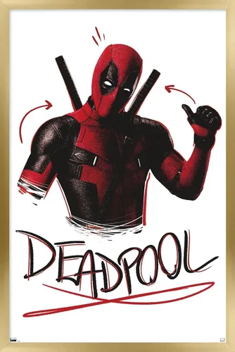 Vista 14 de Trends International Marvel Deadpool Legacy - Póster de pared con pulgares arriba, 14.72 x 22.37 pulgadas, versión enmarcada de madera de granero