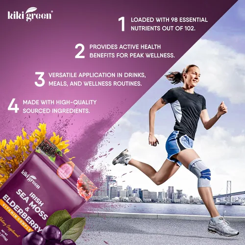Vista 4 de KIKI Green Polvo de musgo marino con saúco – Mezcla multivitamínica vegana de superalimentos – para impulso inmunológico y apoyo – Añadir a
