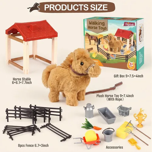 Vista 7 de Toylink Caballo de peluche para niños, juguete electrónico interactivo de peluche con hacer sonido/caminar/mover la cola, regalos de cumpleaños