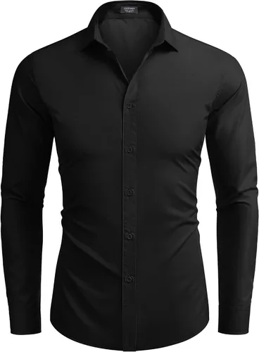 Vista 7 de COOFANDY Camisas de vestir para hombre, camisas de manga larga con botones, camisa formal de negocios