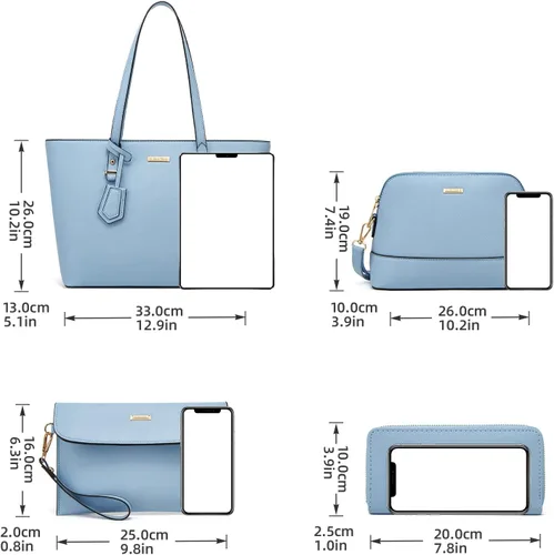 Vista 4 de Bolso de mano de moda para mujer, bolso de hombro, asa superior, juego de 4 piezas