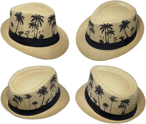 Vista 2 de JK Home Sombrero de paja hawaiano Fedora para hombres y mujeres unisex Trilby Panamá verano sol jazz disfraz de fiesta