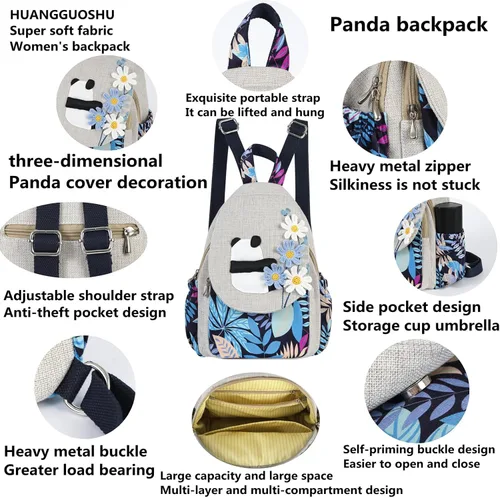 Vista 110 de HUANGGUOSHU Mochila de algodón tejida de algodón bohemio con bordado de lona estilo bohemio con múltiples bolsillos retro linda mochila cartera