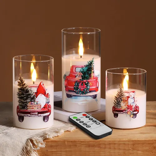 Vista 13 de Eywamage Juego de 3 velas LED sin llama de cristal gris ahumado con control remoto, parpadeantes que funcionan