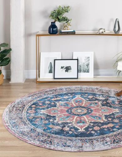 Vista 9 de Unique Loom Yara Collection - Alfombra de área - Aramis (2' x 3' 1" Rectángulo, azul marino/beige)