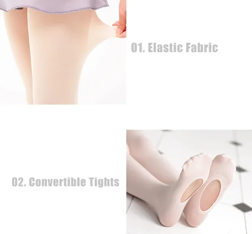 Vista 4 de MdnMd Girls' Women's Ballet Tights Ultra Soft Convertible Dance Leggings Transition Tights for Toddler Kids Adult