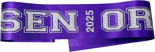 Vista 5 de Senior Sash 2025, bandas moradas, paquete de 10 con letras plateadas con purpurina, bandas para celebraciones de graduación de clase 2025