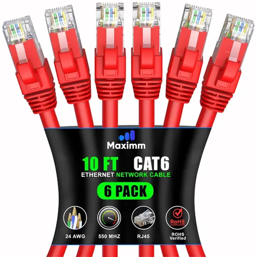 Vista 97 de Maximm Cable Ethernet Cat 6 de 0.6 pies (paquete de 6) – Cable LAN de alta velocidad, cable de Internet, cable de conexión y cable de red – UTP