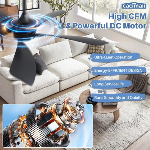Vista 3 de CACI Mall Ventilador de techo inteligente de 52 pulgadas con luces, control remoto, compatible con Alexa/Google/App, 5 cuchillas, iluminación