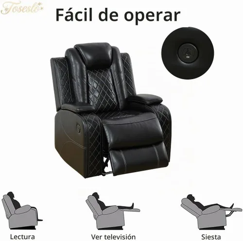 Vista 6 de Juegos de muebles de sala de Toseslo, juego de sofá reclinable eléctrico, seccional de 2 reclinables de cuero negro con luz LED, juegos modernos