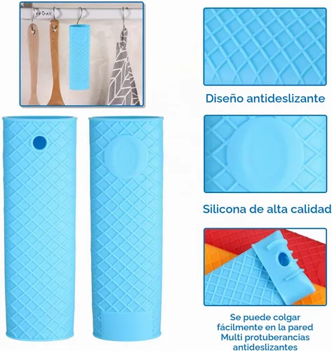 Vista 4 de 5 piezas de silicona para mango caliente, funda de goma resistente al calor, agarraderas de cocina para sartenes de hierro fundido, sartenes