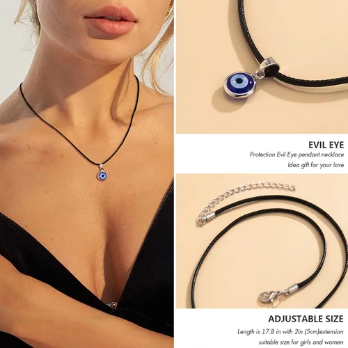 Vista 2 de VIBILIA Evil Eye Necklace Sun Pendant Turkish Blue Eye Protection Lucky Necklaces Jewelry Gifts for Men Women (Sun) - Silver