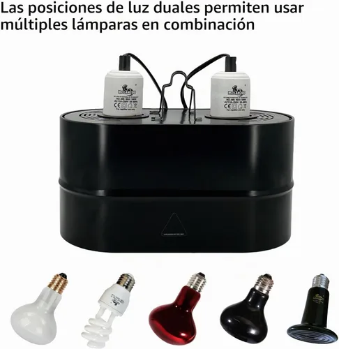 Vista 4 de Lámpara de doble cúpula profunda para reptiles, máximo 150 W, lámpara UV, tapa de lámpara doble para terrario de reptiles con dos interruptores