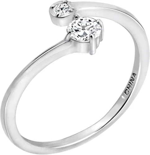 Vista 3 de Anillo de plata de ley chapada en platino con circonita Swarovski y 2 piedras de corte redondo