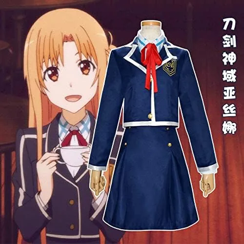 Vista 3 de Disfraz de espada de anime en línea SAO Yuuki Asuna para uniforme escolar, disfraz de Halloween para mujer y niña