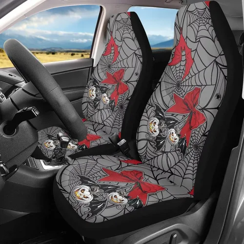 Vista 13 de Bulopur Fundas para asientos de coche negras y blancas con forma de murciélago, protector de asiento de coche universal, accesorios de coche