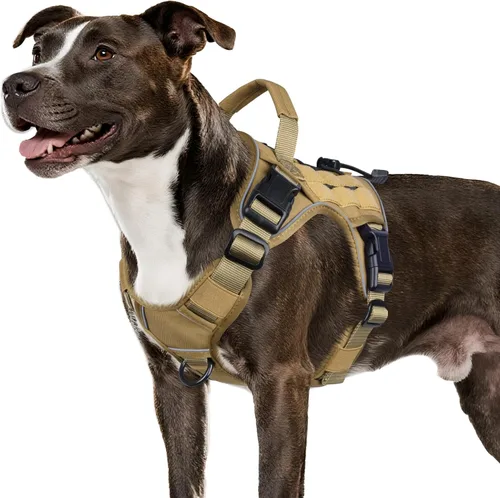 Vista 47 de WINGOIN Arnés táctico negro para perros pequeños, arnés resistente sin tirones con asa, arnés militar reflectante ajustable K9 para mascotas