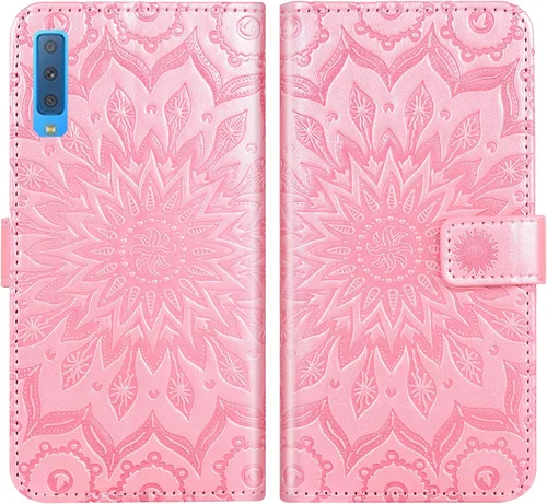Vista 4 de Funda de teléfono para Samsung Galaxy A7 2018 con protector de pantalla de vidrio templado, funda delgada con tapa para tarjetero, accesorios